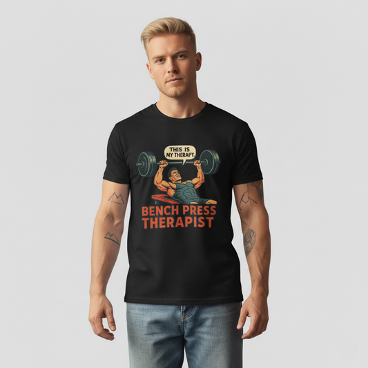 Bench Press Therapist T-Shirt – Vintage Gym Humor & Casual Streetwear