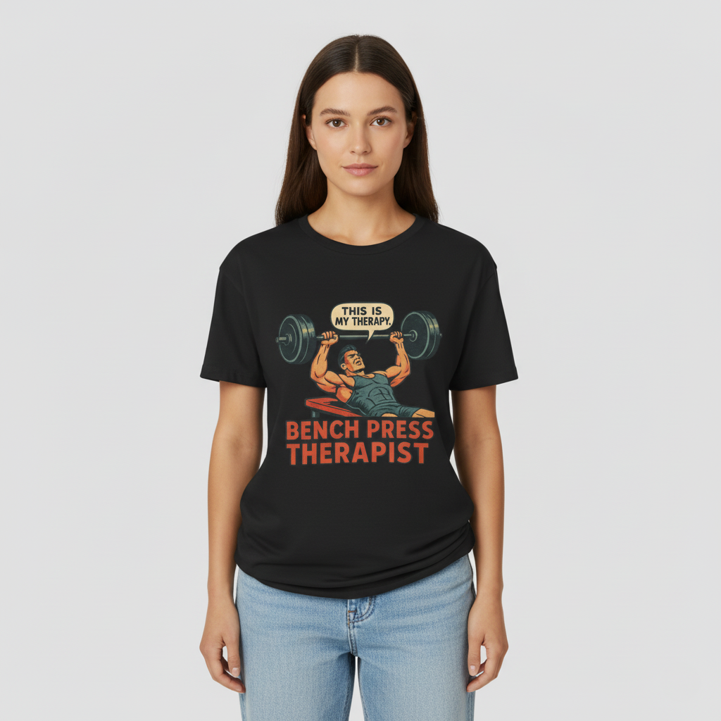Bench Press Therapist Women’s T-Shirt – Vintage Gym Humor Meets Street Style