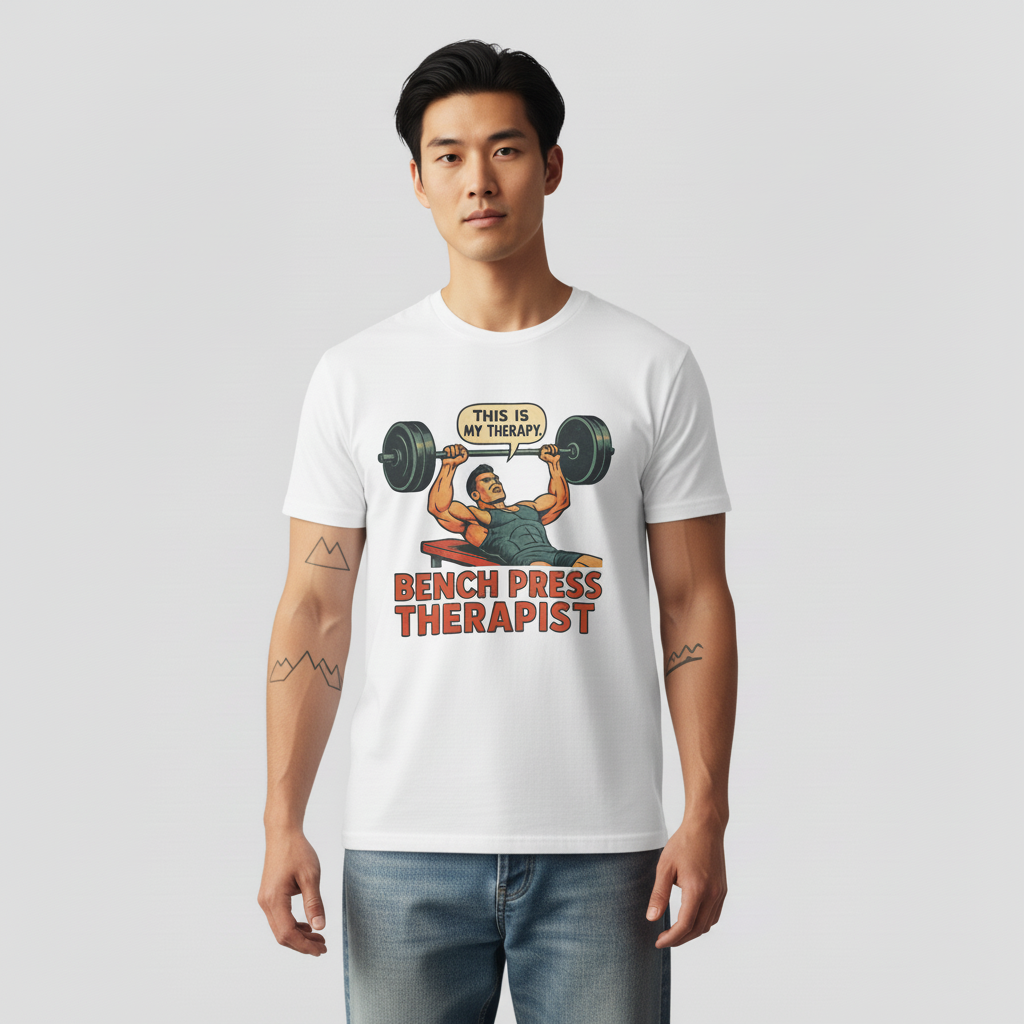 Bench Press Therapist T-Shirt – Vintage Gym Humor & Casual Streetwear