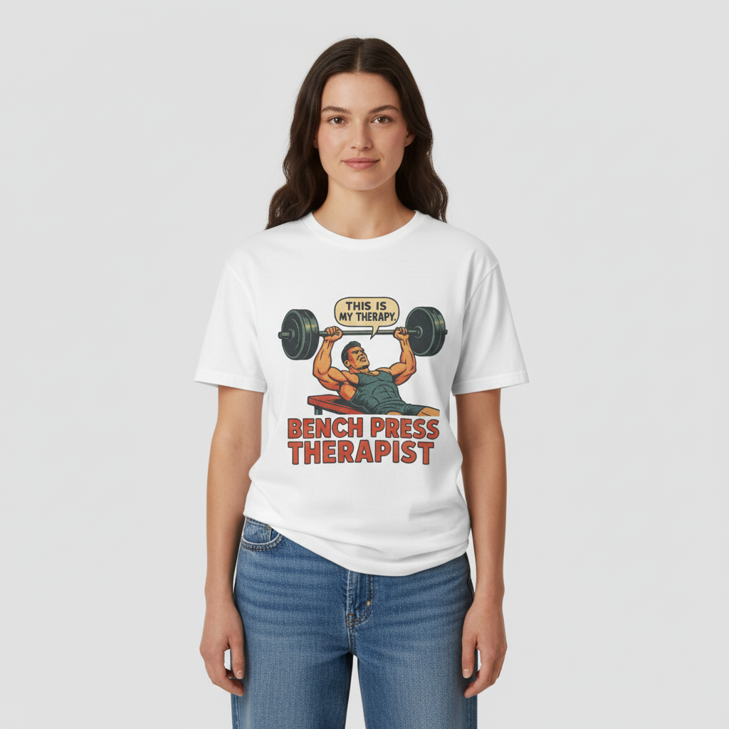 Bench Press Therapist Women’s T-Shirt – Vintage Gym Humor Meets Street Style